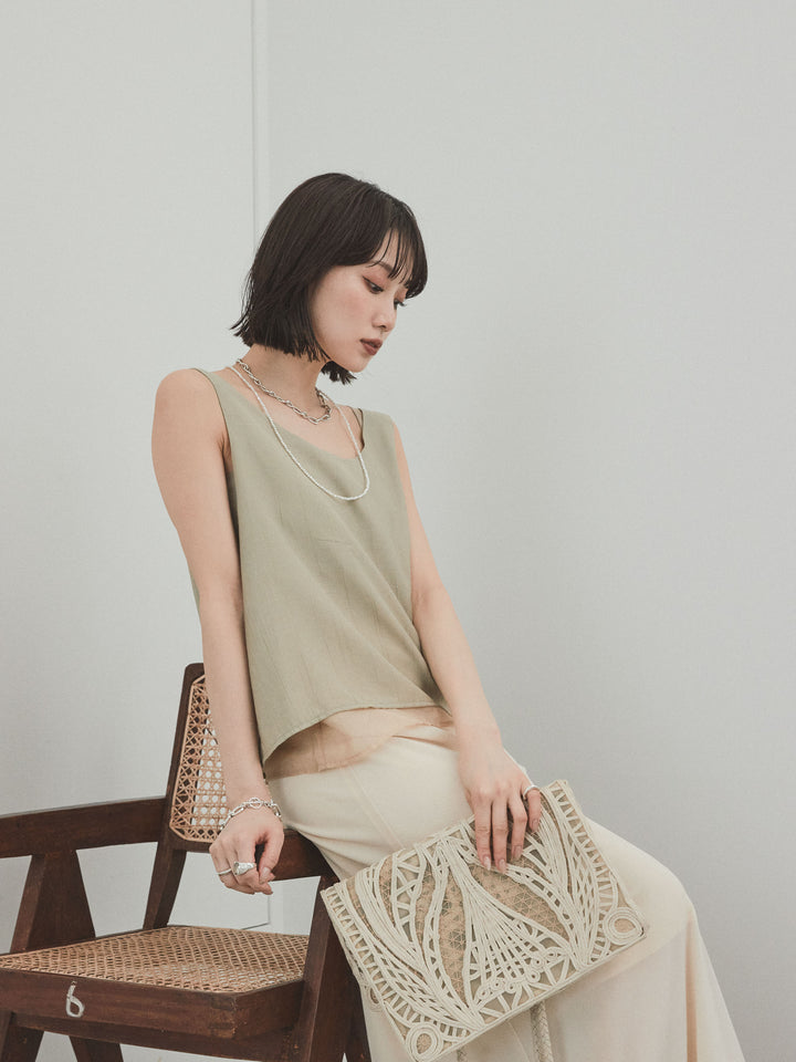 [預購] Washer Satin 薄紗多層背心/卡其米色