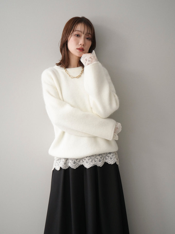 [SET]アンゴラタッチクルーネックニットプルオーバー+テープベルトタックバギーパンツ(2set)