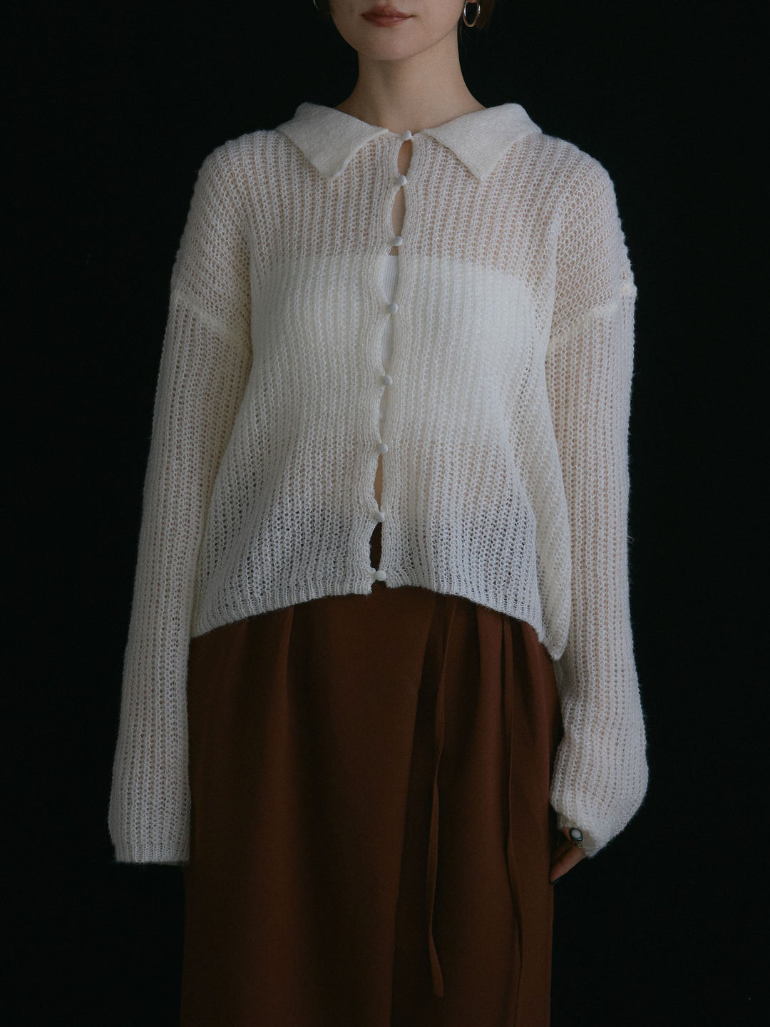 [予約]起毛片畦編みシアーポロニット/アイボリー