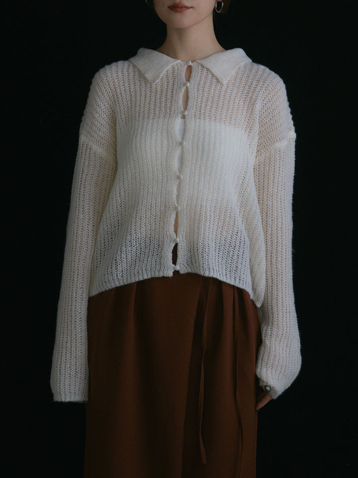 [予約]起毛片畦編みシアーポロニット/アイボリー