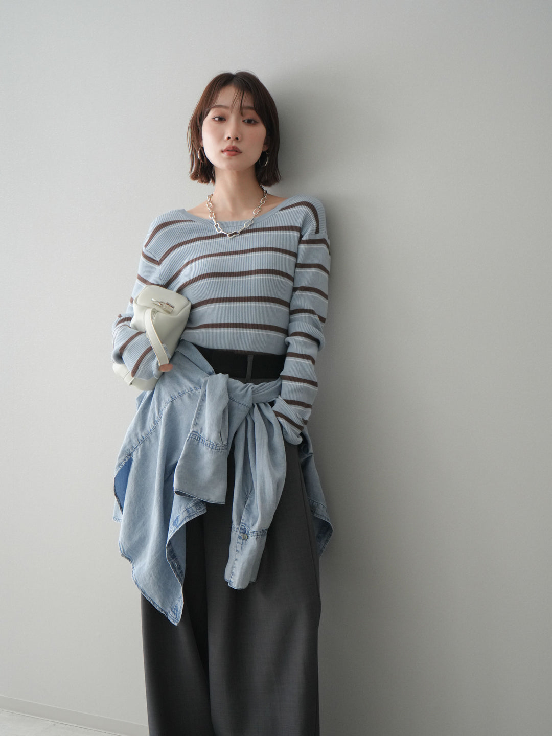 [予約]バックオープンテレコリブマルチボーダートップス/blue