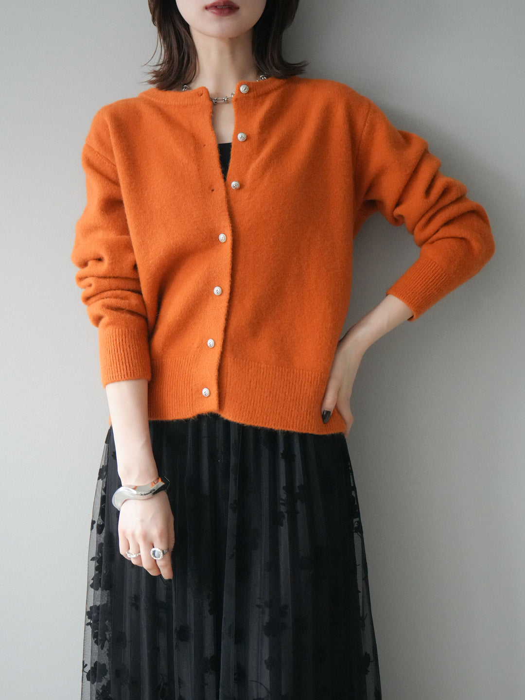 [予約]アンティークボタンニットカーディガン/orange