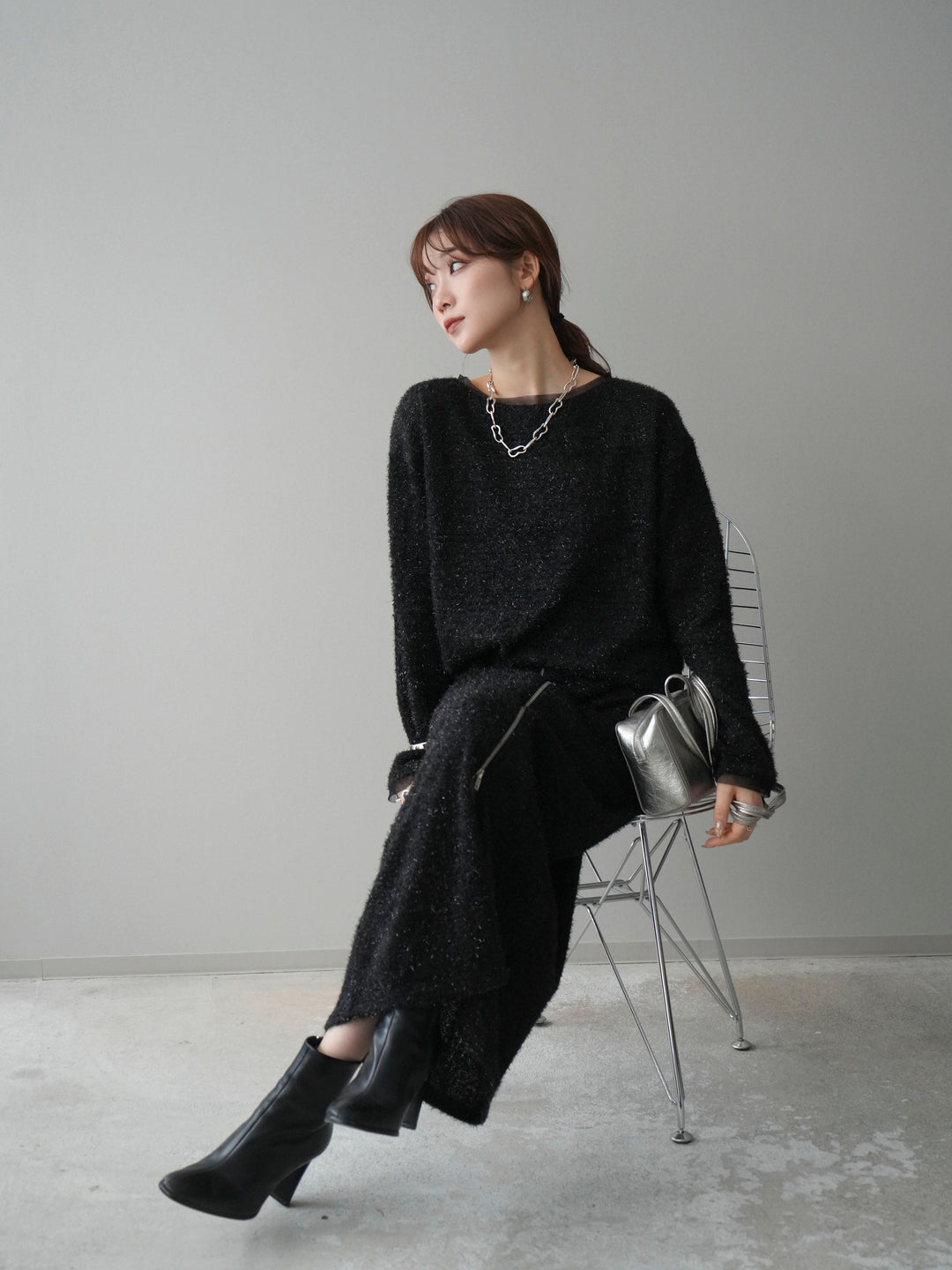 [予約]ラメシャギートップス/black