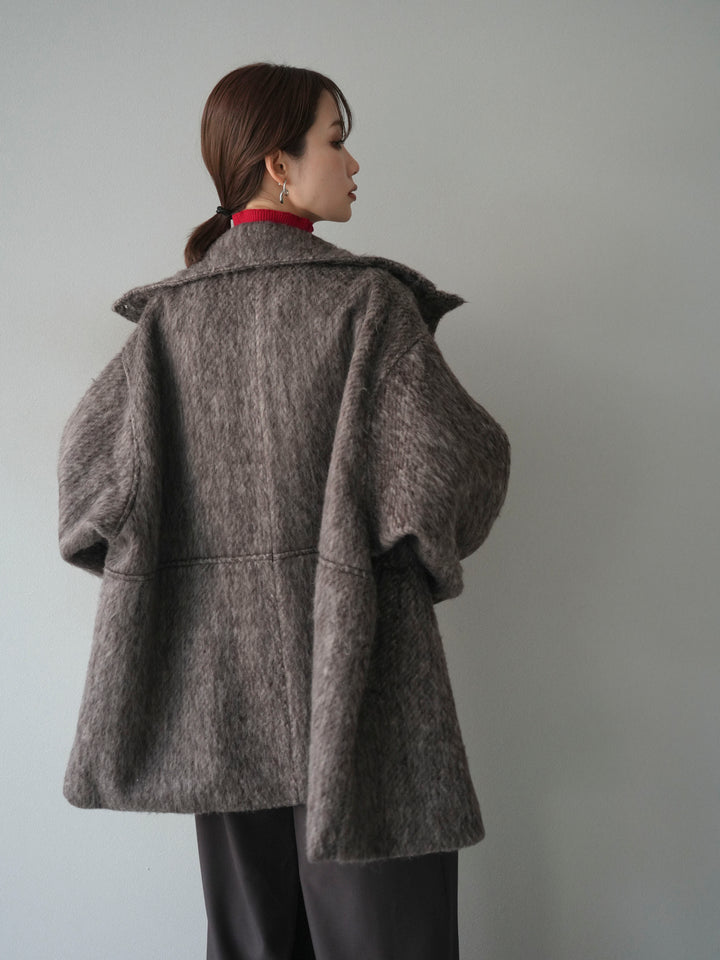 [予約]スタンドカラーシャギーコート/brown