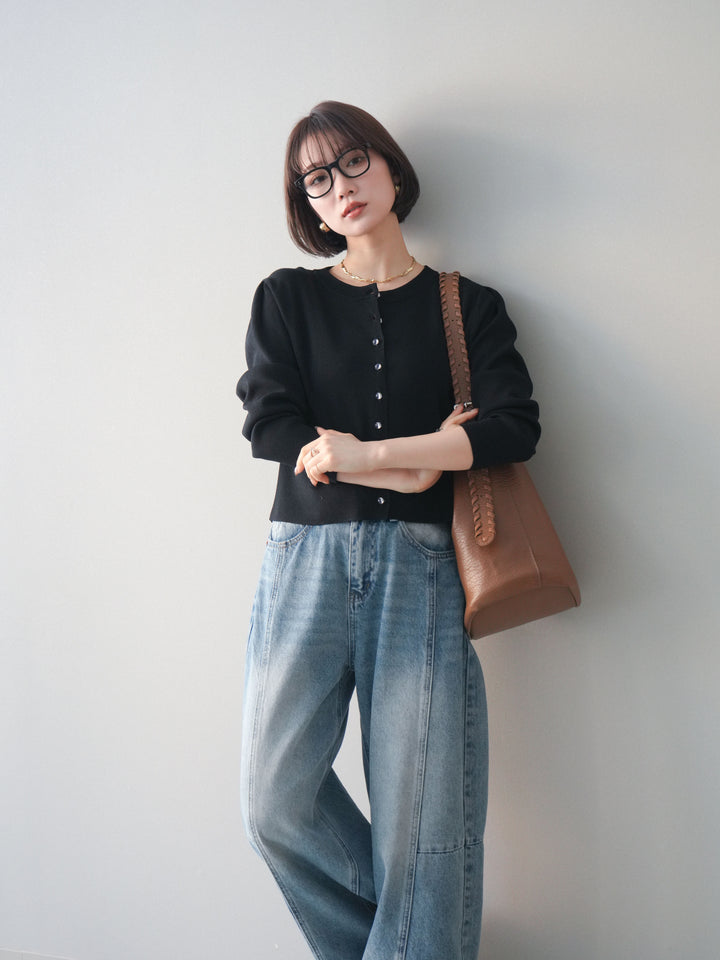 [予約]クリアボタンタックニットカーディガン/black