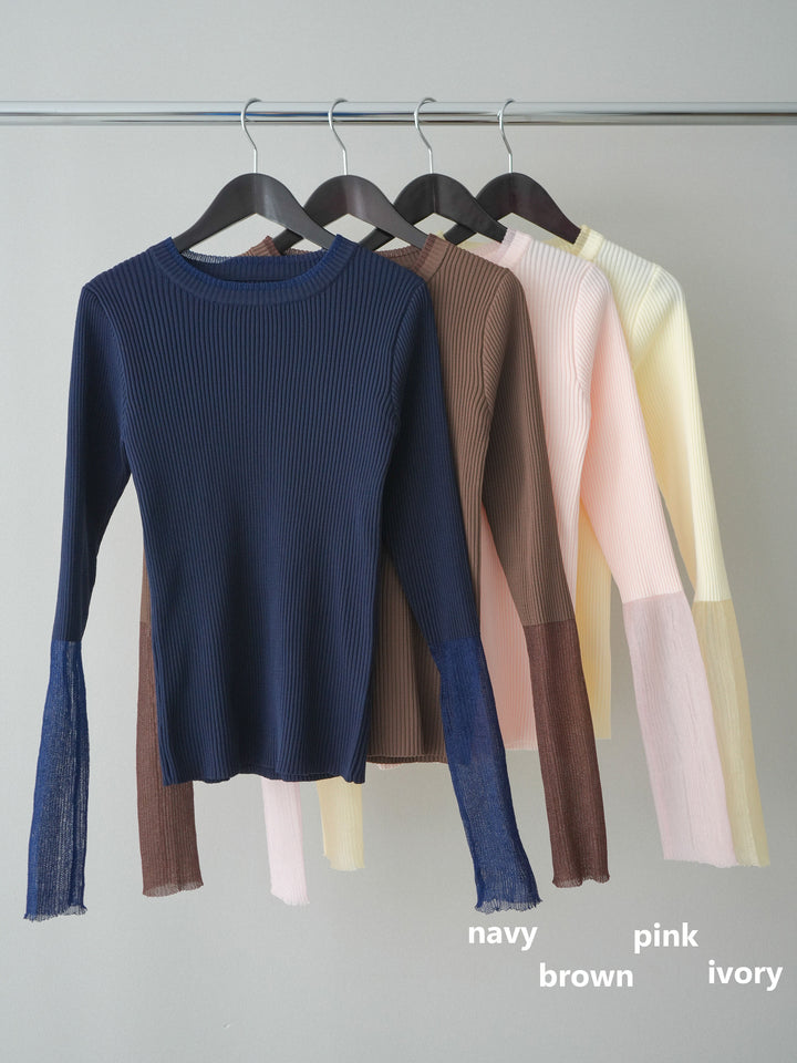 [SET]リブラメシアー切替リブニットトップス+ラインストーンカーブデニムパンツ(2set)