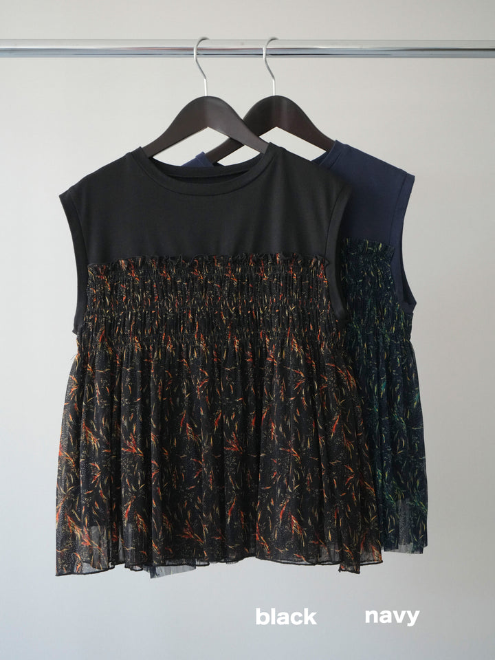 [SET]チュールプリントノースリーブトップス+チュールプリントスカート(2set)