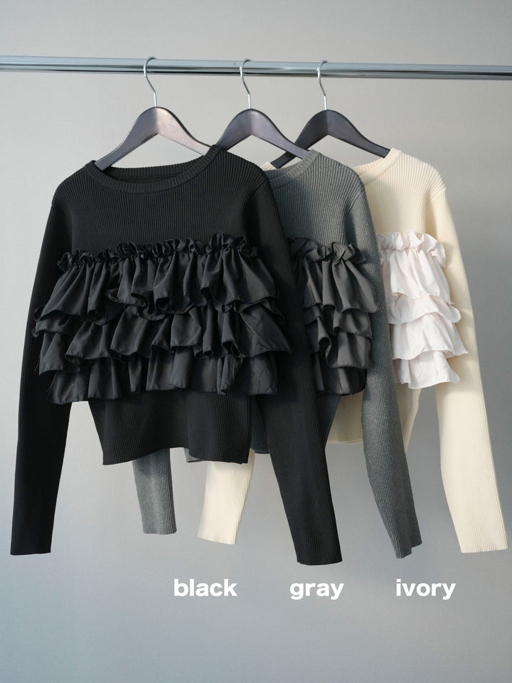 [SET]フリルビスチェドッキングスポンジニットプルオーバー+ベルトループデザインワイドパンツ(2set)