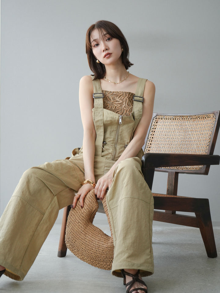 [予約]ナイロンタックデザインサロペット/ベージュ