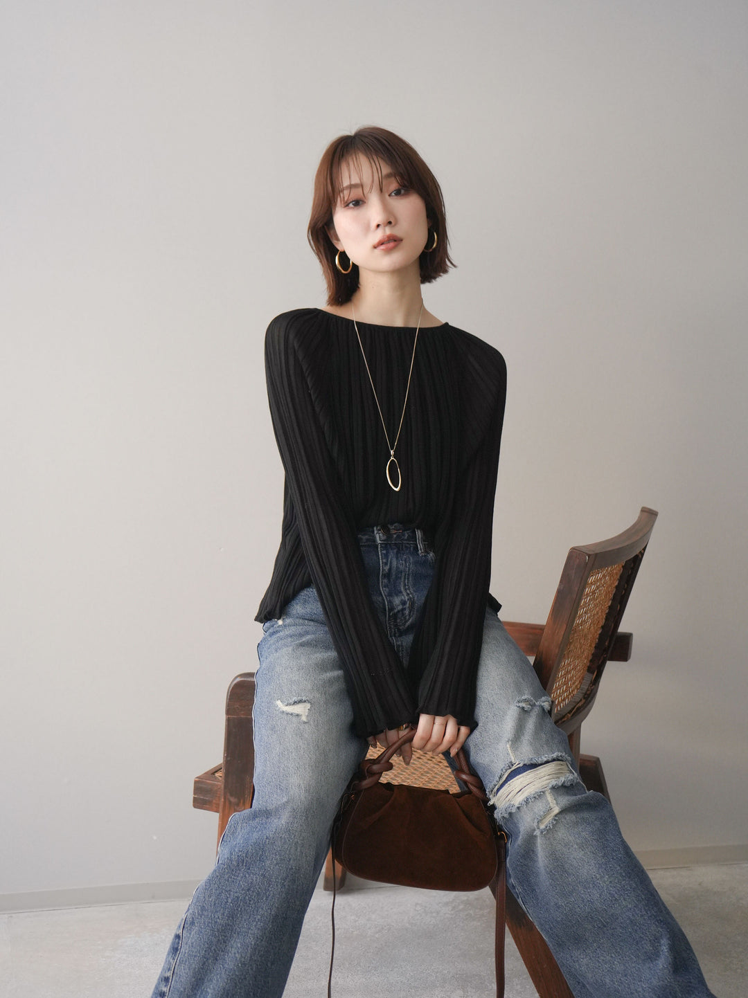 [SET]プリーツシアーフレアスリーブニットトップス+選べるアクセセット(2set)