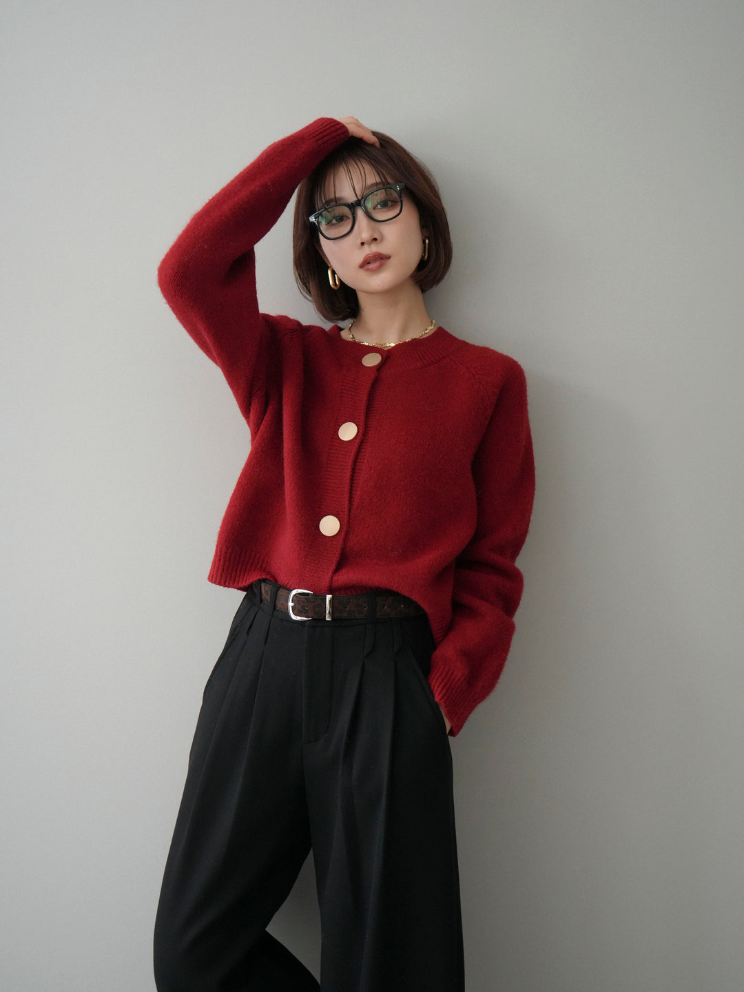 [SET]BIGボタンニットカーディガン+選べるアクセセット(2set)