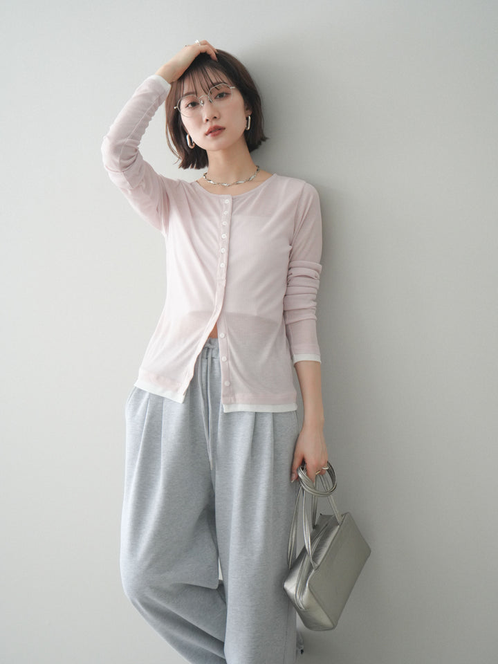 [予約]シアーリブバイカラーカーディガン/pink