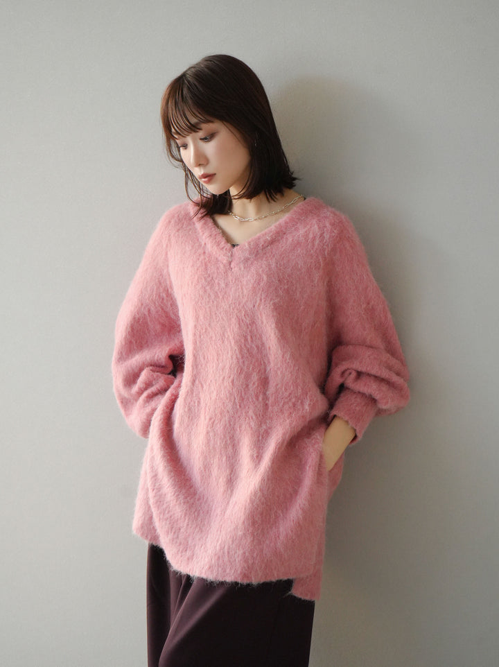 [予約]Vネックオーバーモヘアニットプルオーバー/ピンク