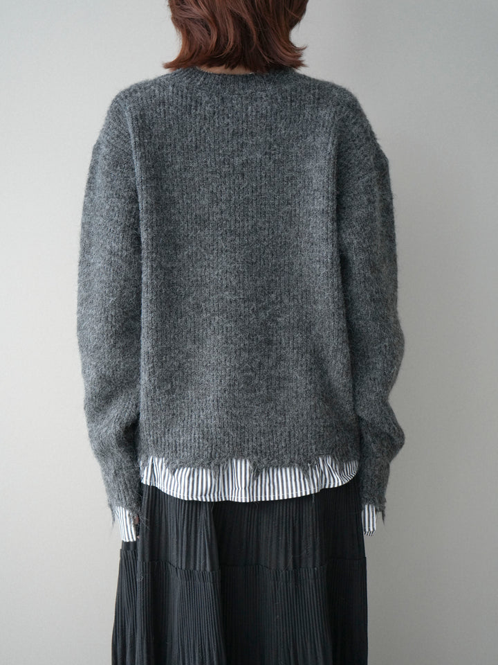 [予約]裾シャツレイヤードダメージニットプルオーバー/darkgrey