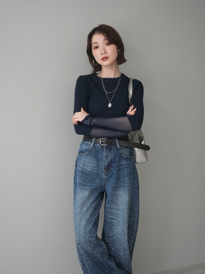 [予約]リブラメシアー切替リブニットトップス/navy