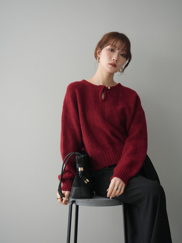 [予約]ツイストネックラメネップヤーンニットプルオーバー/red