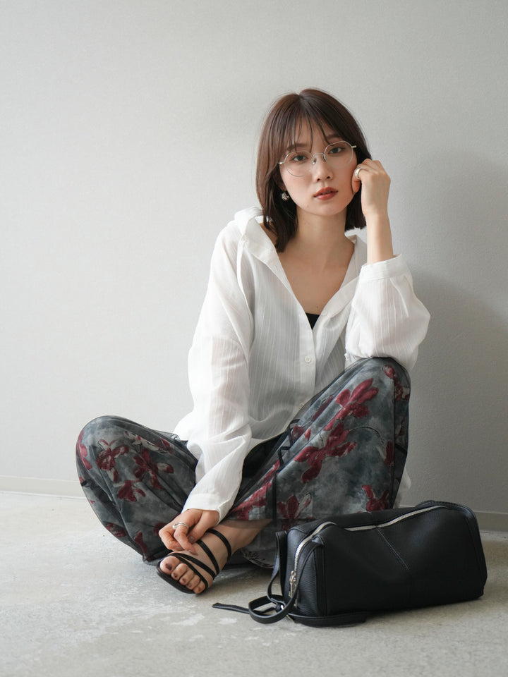 [予約]ワッシャーストライプフーディーシャツ/オフ