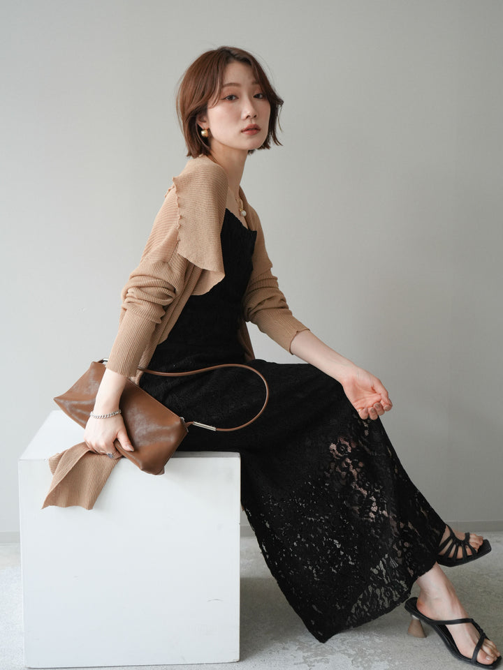 【預購】垂褶羅紋針織長裙 / 米色