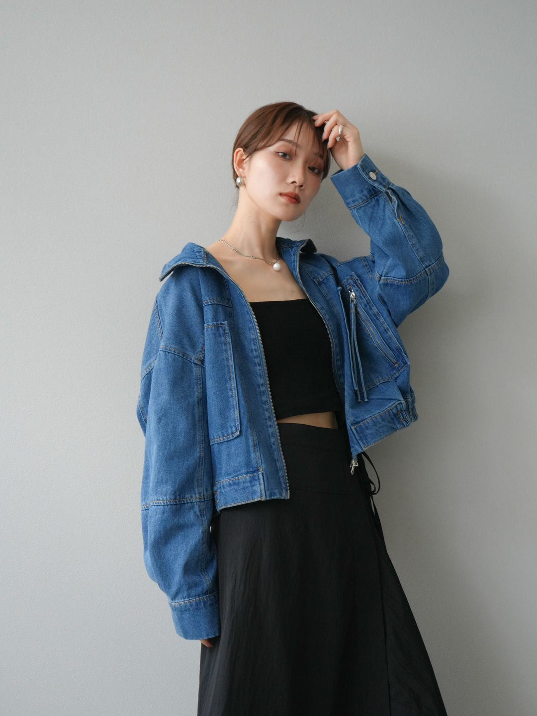 [予約]ZIPポケットデニムショートブルゾン/ブルー