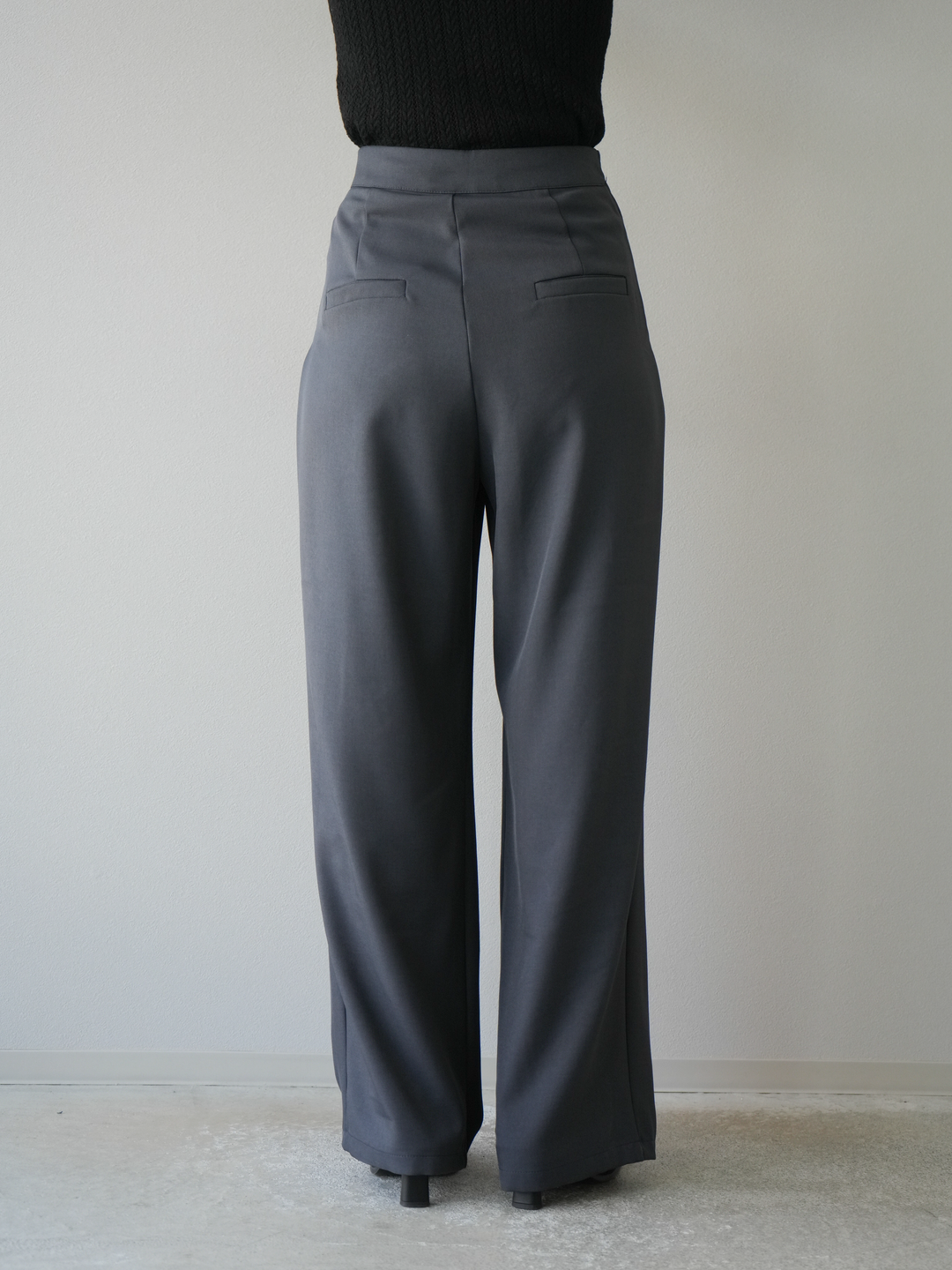 [SET]リネンタッチ配色二重臼ハーフニットトップス+ウエスト巻きデザインワイドパンツ(2set)