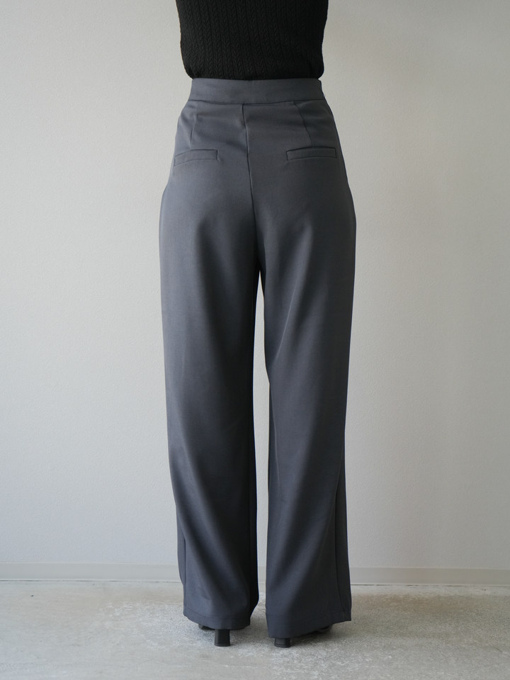 [SET]リネンタッチ配色二重臼ハーフニットトップス+ウエスト巻きデザインワイドパンツ(2set)