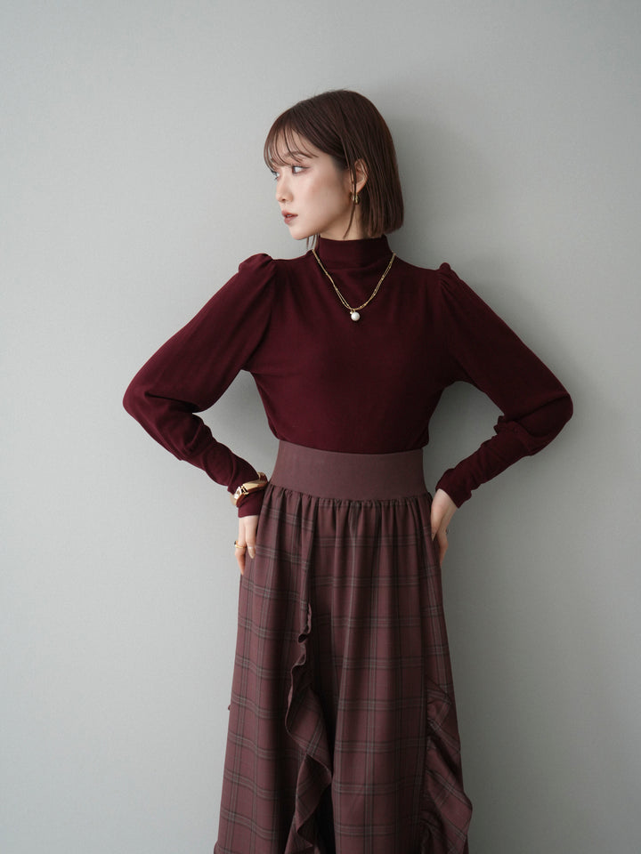 [予約]プチネックパワーショルダー起毛トップス/bordeaux