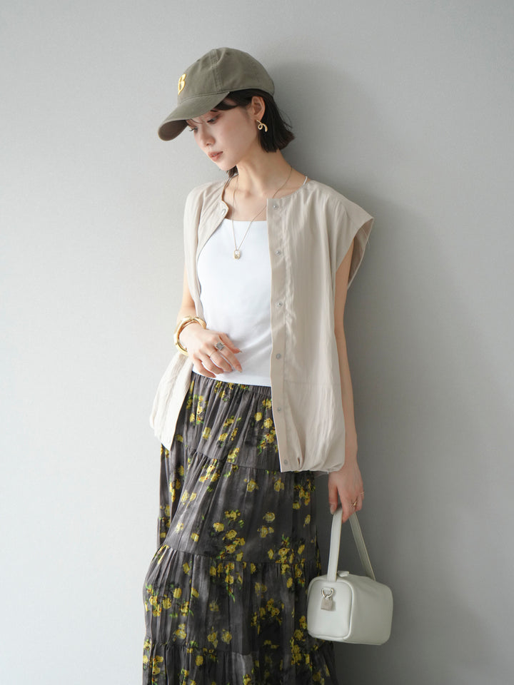 [SET]リネンライクドロストバルーンブルゾン+フラワーワッシャープリーツスカート(2set)