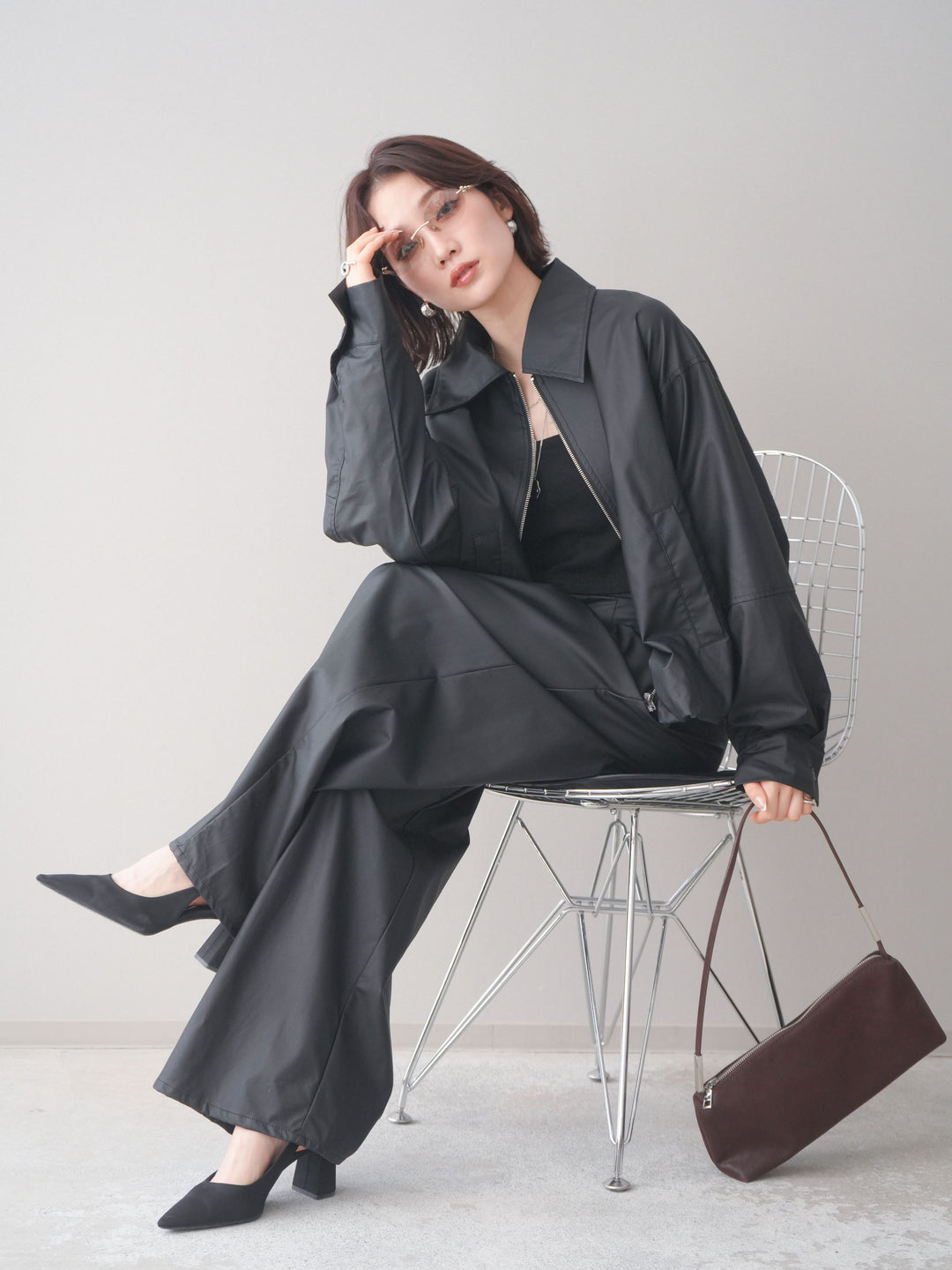 [予約]ウォッシャブルフェイクレザーバルーンジャケット/black