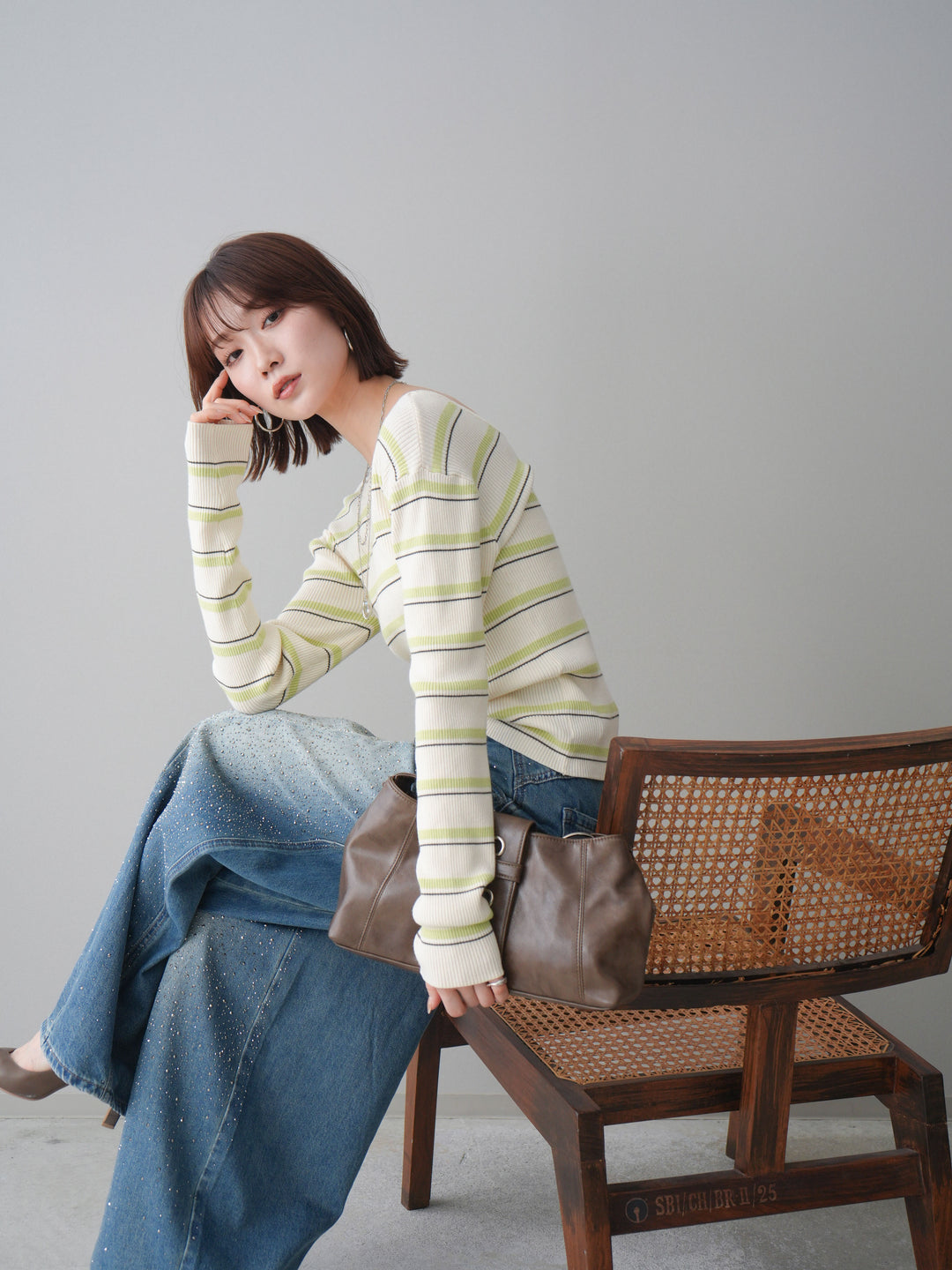 [予約]バックオープンテレコリブマルチボーダートップス/ivory