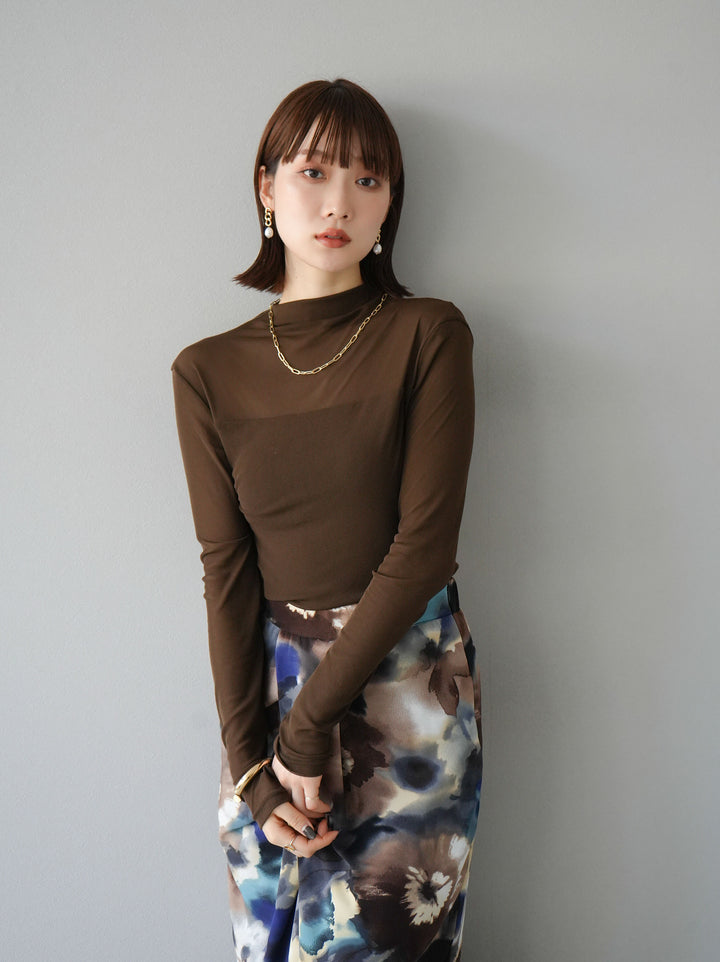 [SET]シアー切替ストレッチ長袖トップス+シアー切替ストレッチトップス(2set)