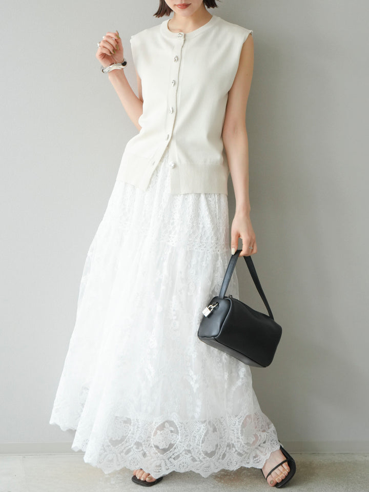 [予約]レースフレアスカート/ホワイト