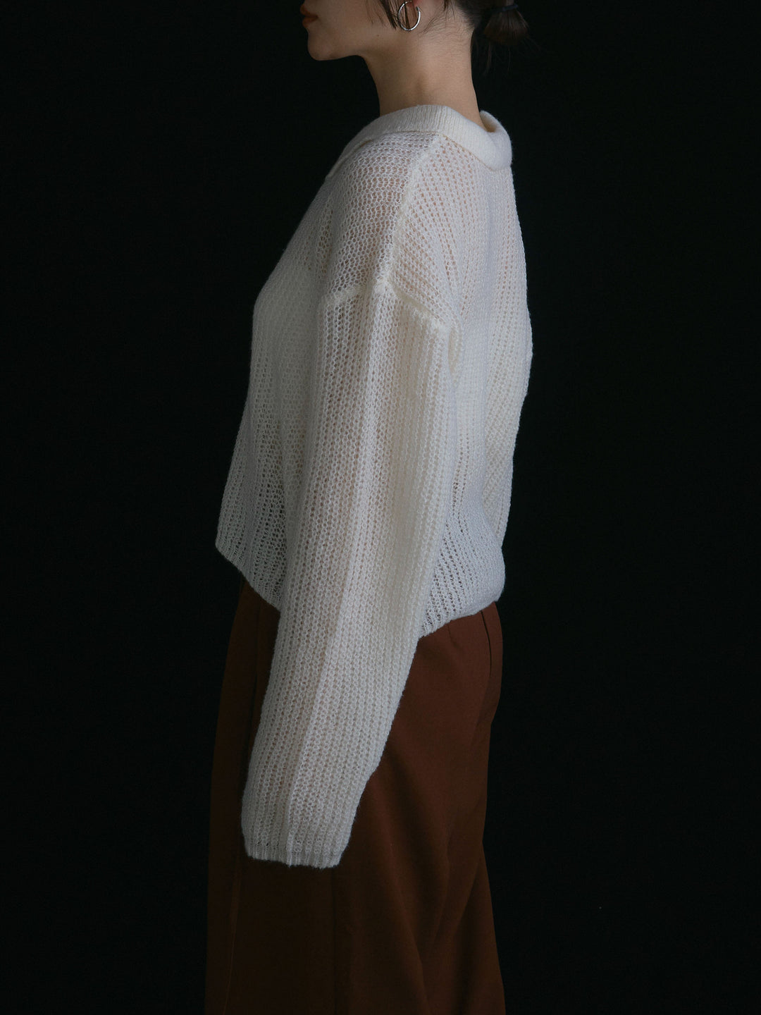 [予約]起毛片畦編みシアーポロニット/アイボリー