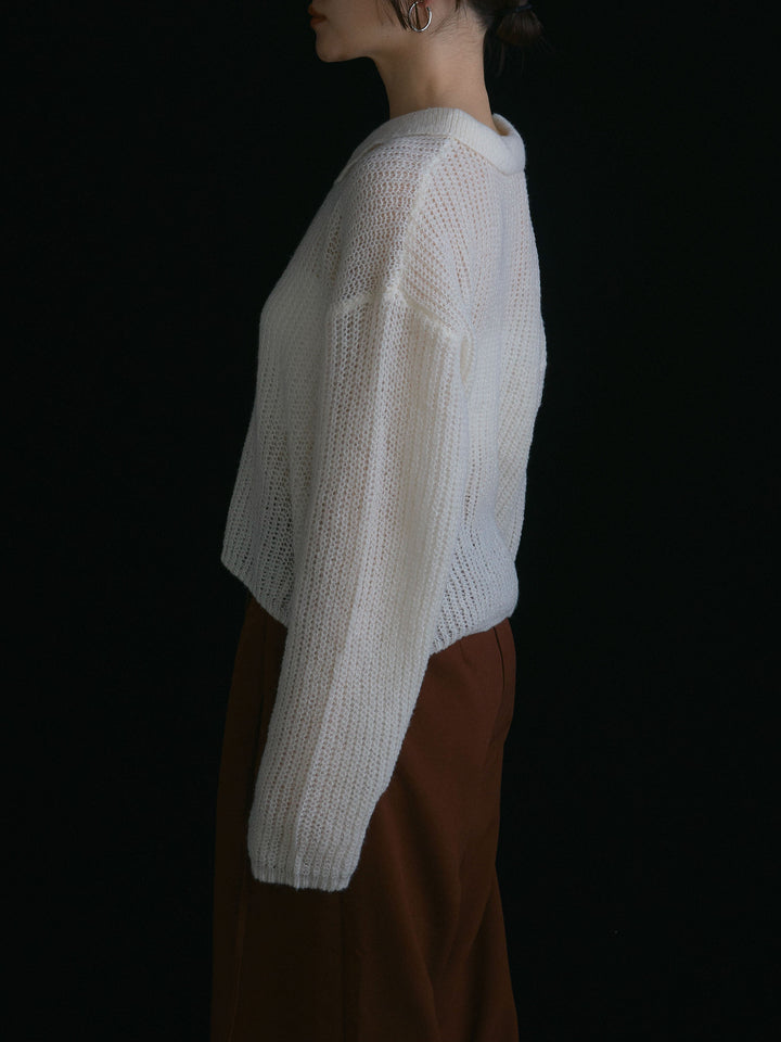 [予約]起毛片畦編みシアーポロニット/アイボリー