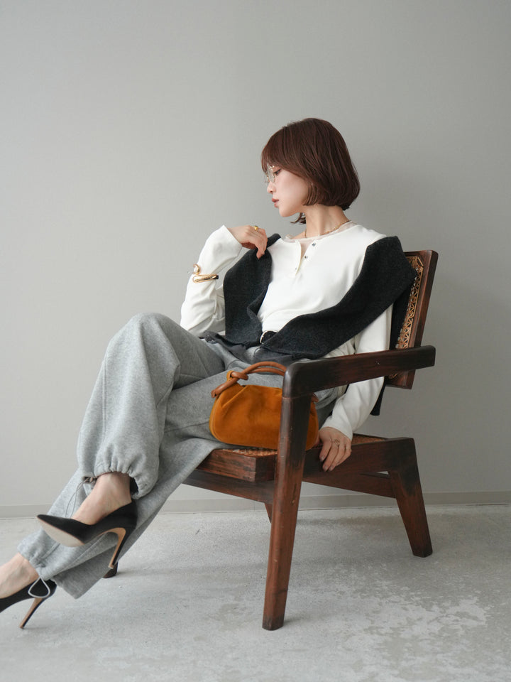 [予約]チュールレイヤードヘンリーネックカットソー/ivory