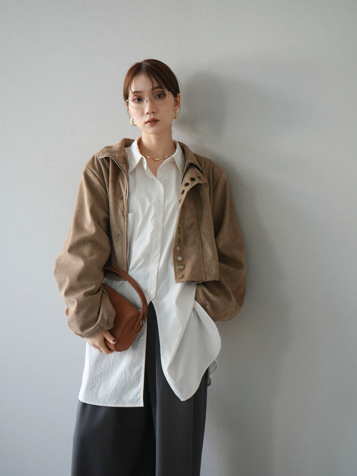 [予約]パンチングデザインスエードショートジャケット/ベージュ