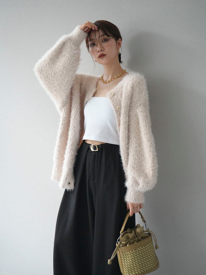 [預購] 圓領隨機毛絨開襟衫/本色