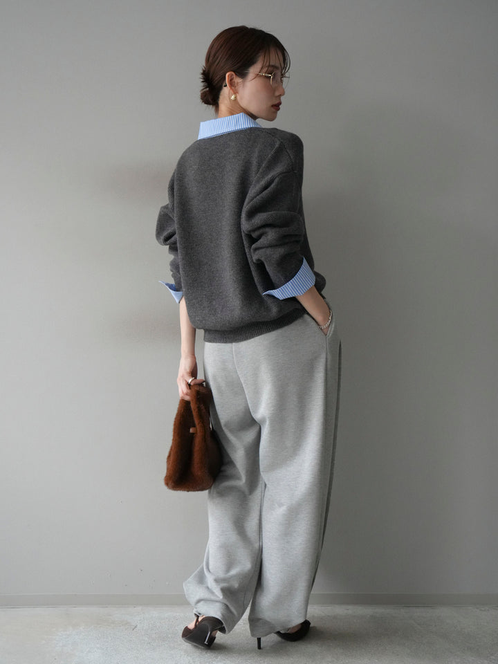 [SET]ストライプシャツレイヤードZIPニットカーディガン+2WAYデザインスウェットパンツ(2set)