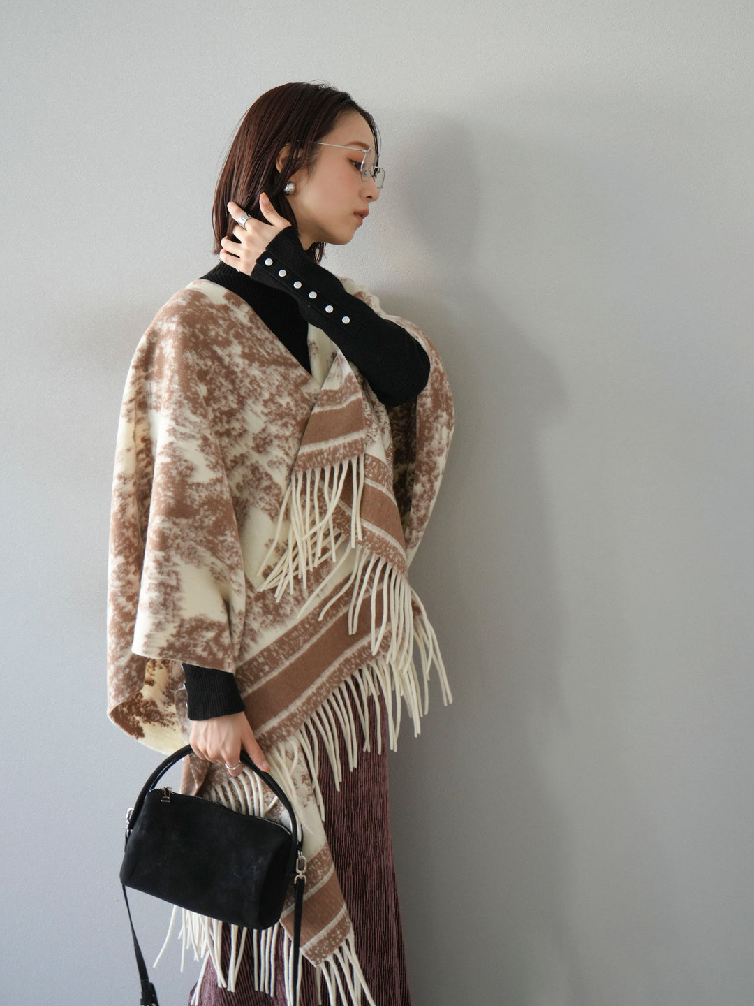 [SET]アブストラクト柄ストールポンチョ+選べるアクセセット(2set)