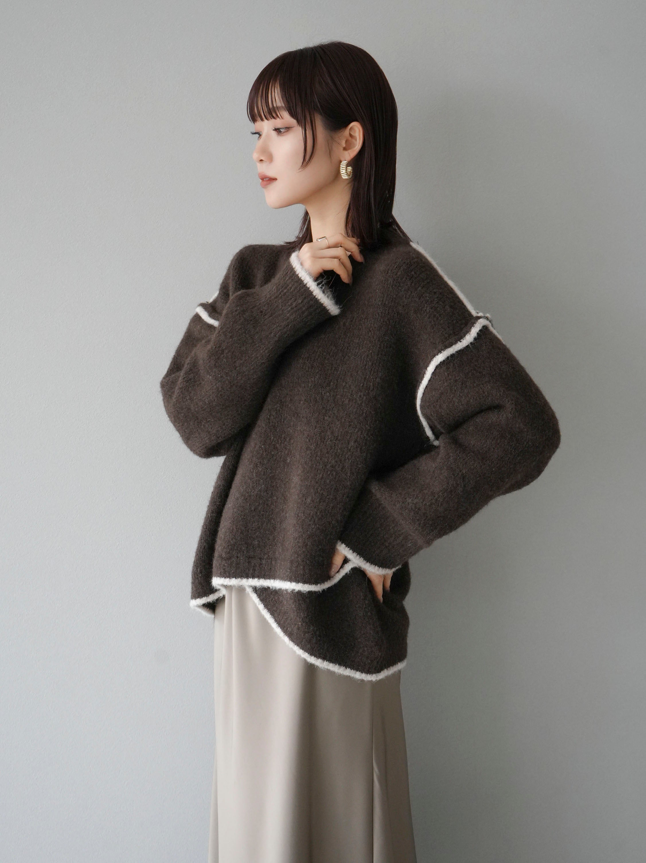 予約]配色リンキングニットプルオーバー/ブラウン – Lumier