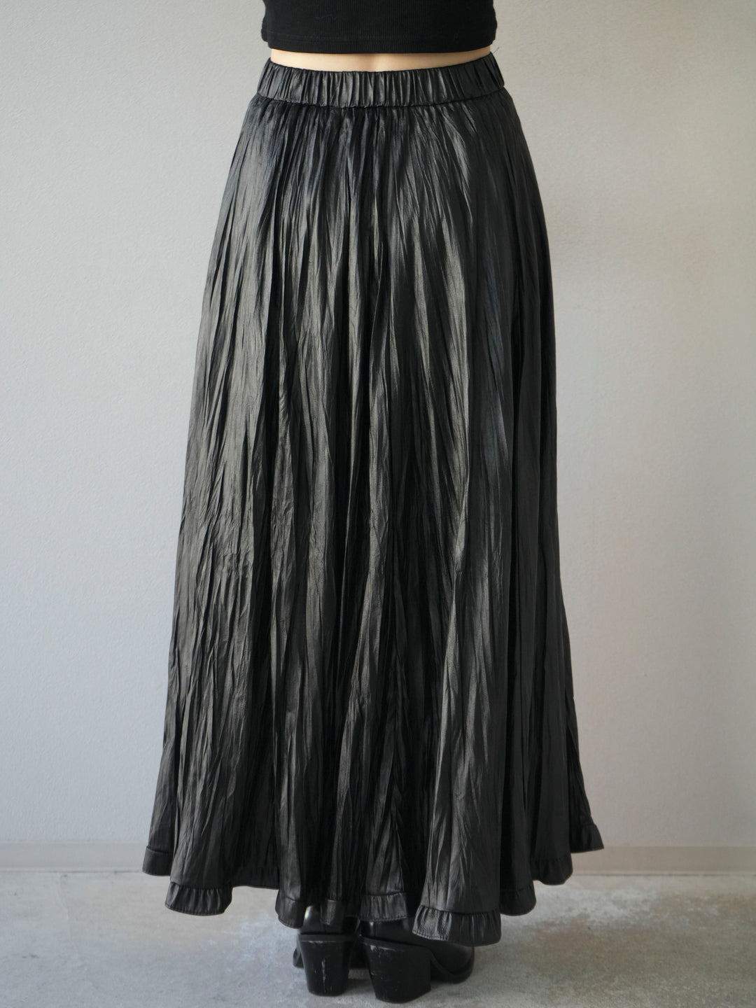 [予約]レザーワッシャーフリルスカート/black