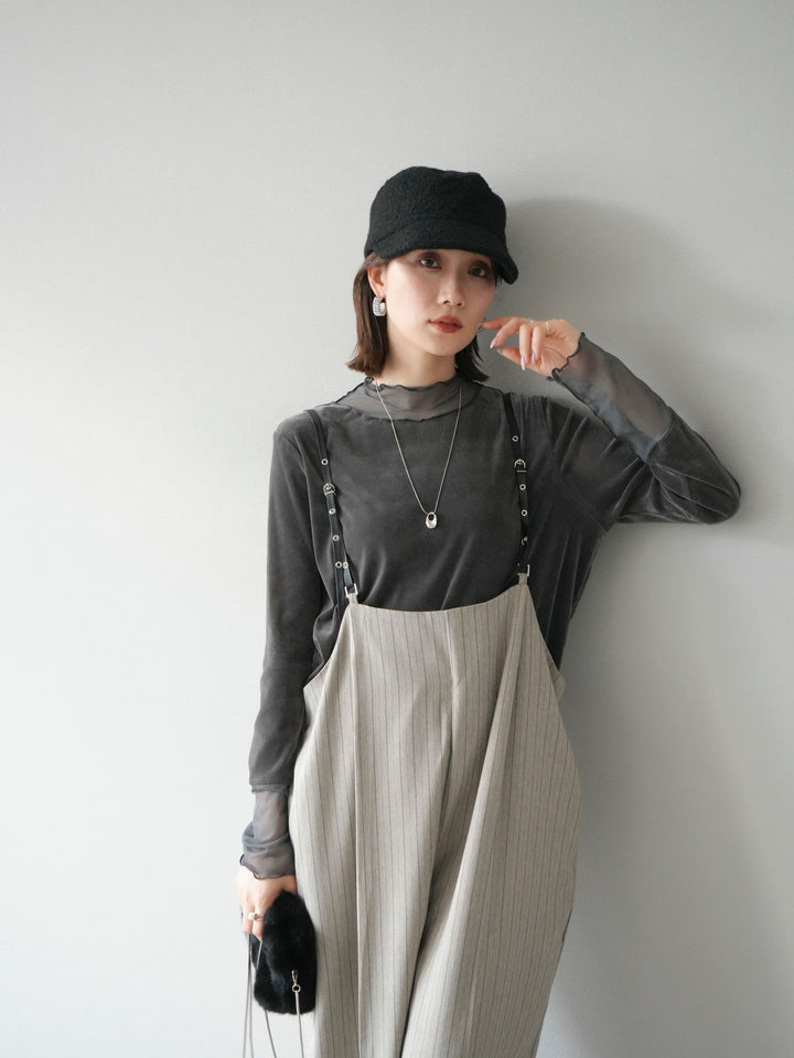 【着回しセット】[SET]ヘリンボーンストライプジレ+シアー切替ベロアトップス+ヘリンボーンストライプサロペット(3set)