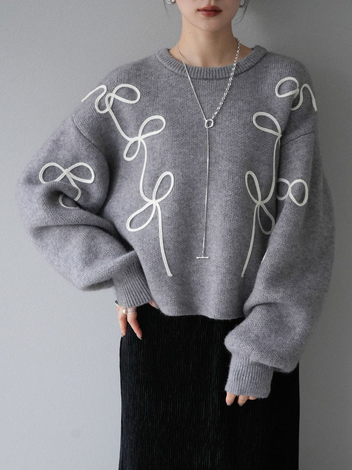 [予約]コード刺繍ルーズニットプルオーバー/グレー