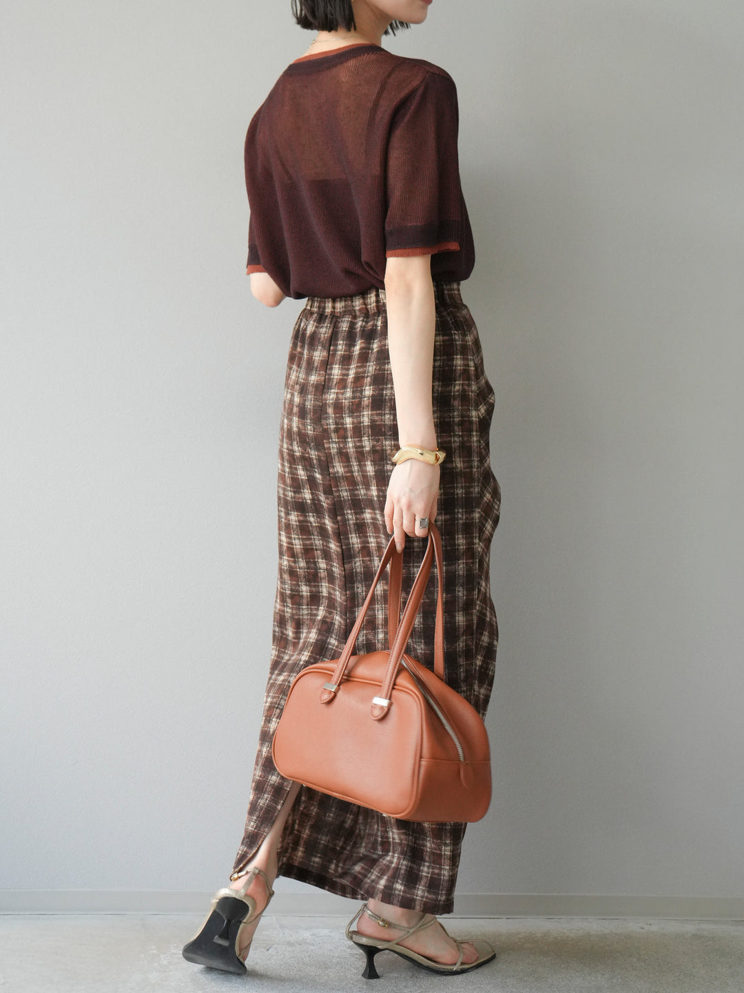 [SET]リネンタッチ配色二重臼ハーフニットトップス+選べるアソート柄スカートセット(2set)