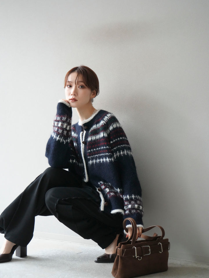 [SET]求心柄ウッドボタンニットカーディガン+求心柄ウッドボタンニットカーディガン(2set)