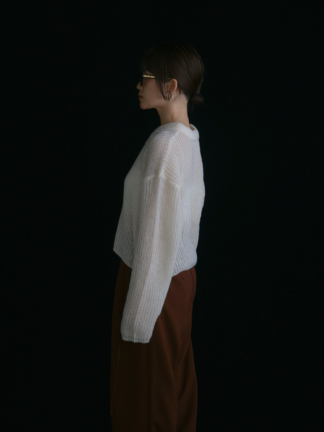 [予約]起毛片畦編みシアーポロニット/アイボリー