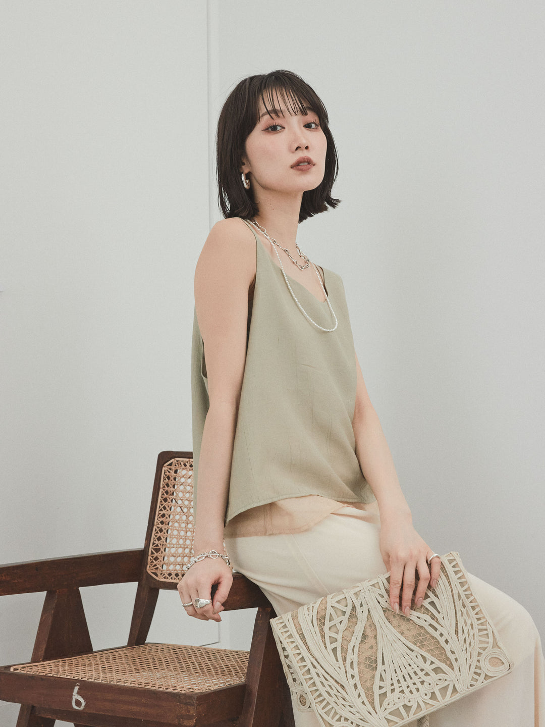 [SET]ワッシャーサテンシアーレイヤードタンクトップ+ベロアナロースカート(2set)