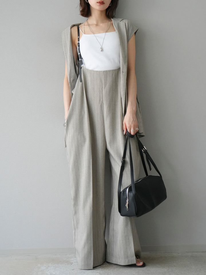 [SET]ヘリンボーンストライプジレ+ヘリンボーンストライプサロペット(2set)