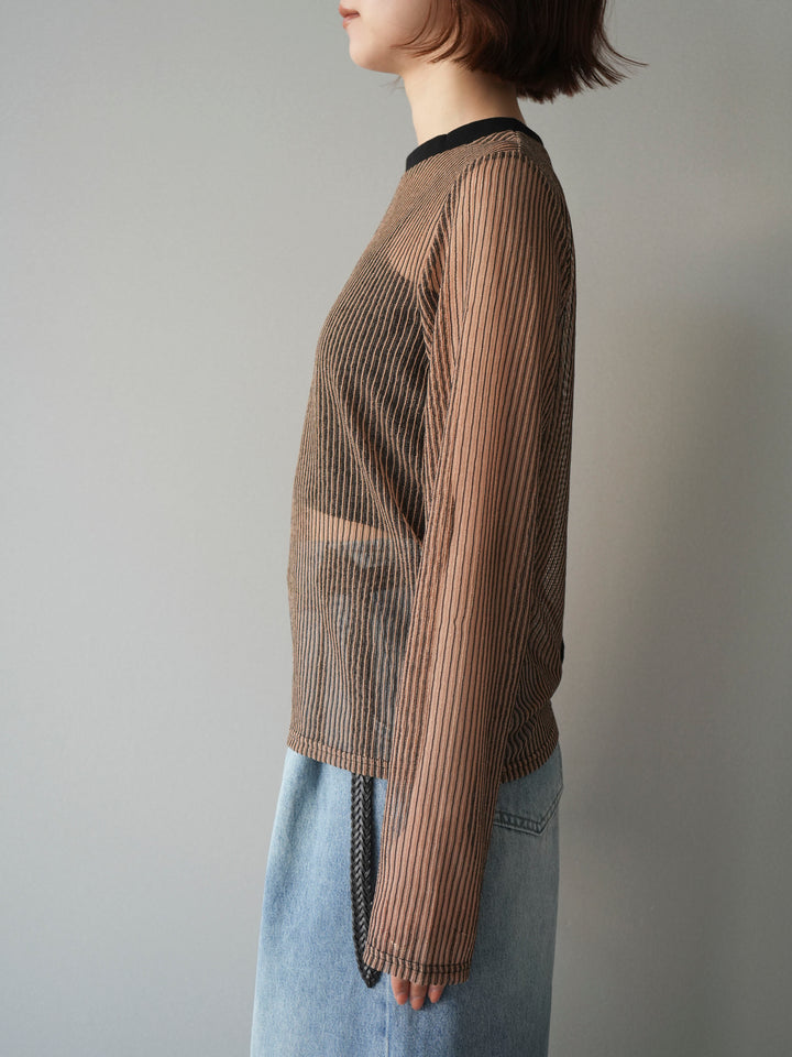 [予約]シアーストライプメッシュトップス/beige