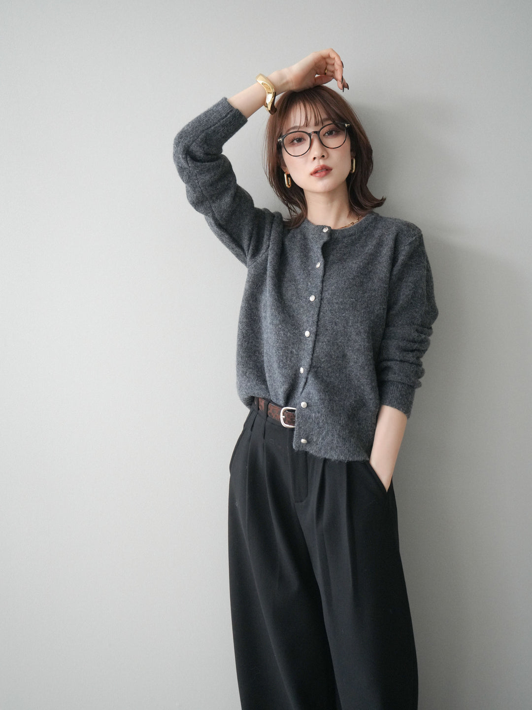 [SET]アンティークボタンニットカーディガン+選べるアクセセット(2set)