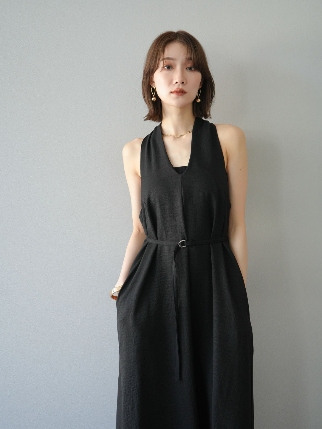 【預購】環形設計不均勻染色洋裝/黑色